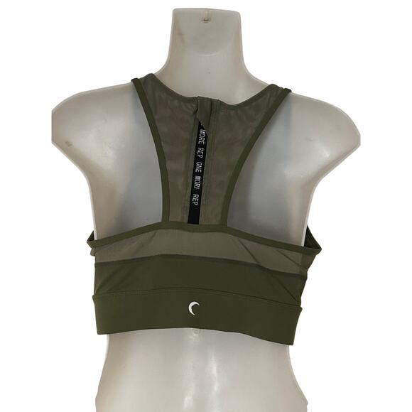 ZYIA Active Olive Green Women's Sports Bra Size Large 1/4 Zipper Racerback Mesh - Picture 4 of 9